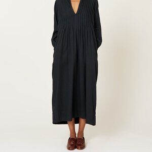 Raquel Allegra Victorian Pintuck Dress in black antique cotton.